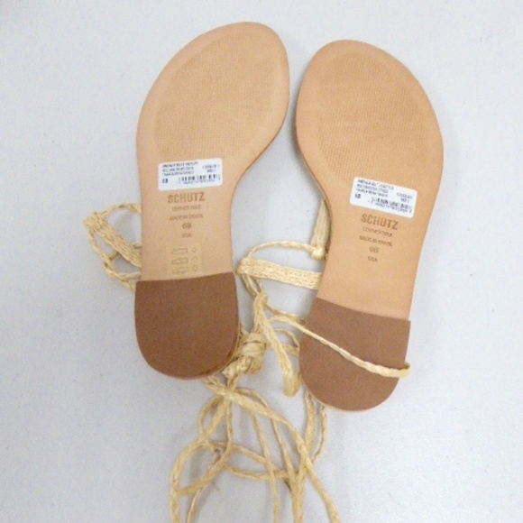 NEW SCHUTZ STRAW LACE UP FLAT thong SANDALS 6 gladiator roman wrap leg rafia nwt - Picture 3 of 6